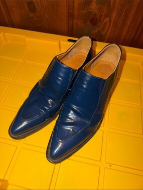 Men's Navy Leather Slip-On Derby Oxfords